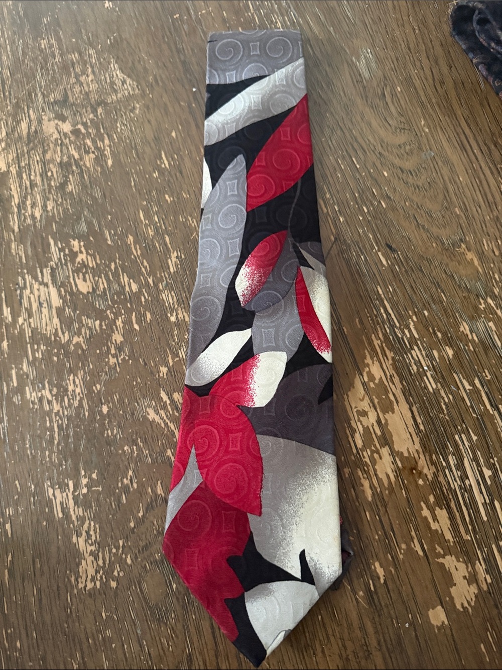 Ferrari Red, Black & Silver Abstract Silk Tie